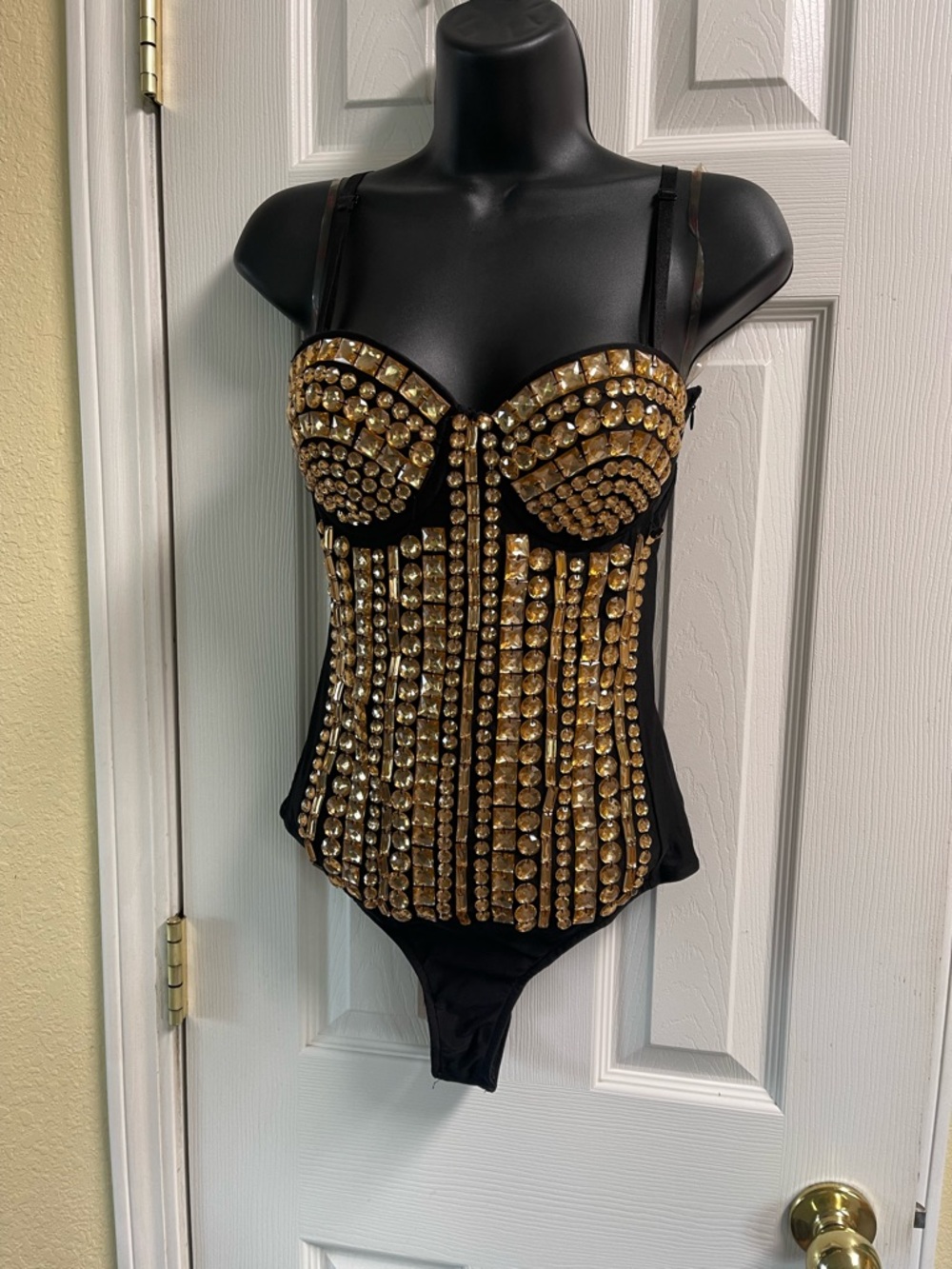Elegant Black and Gold Embellished Bodysuit